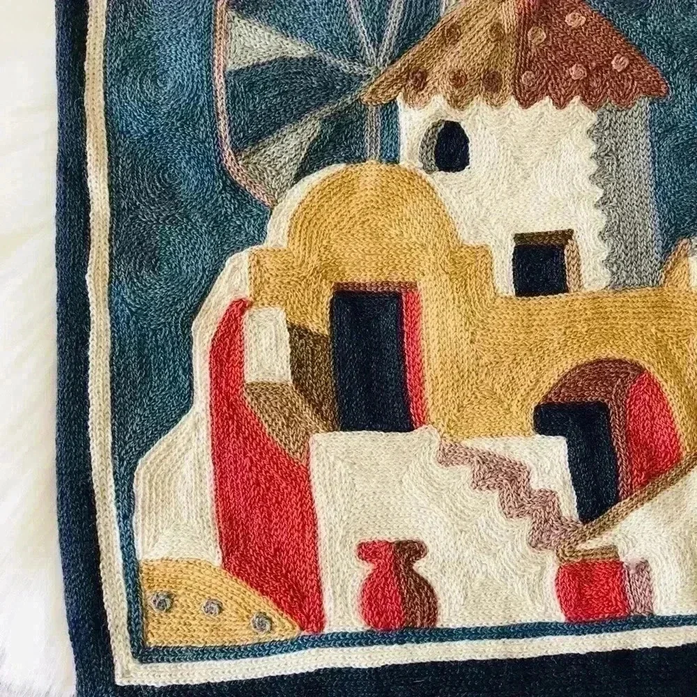 Vintage Hand Made Embroidered Wool Knit Pillow